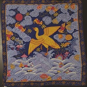 Silk Scarf The Forbidden City Yellow Crane Vintage
